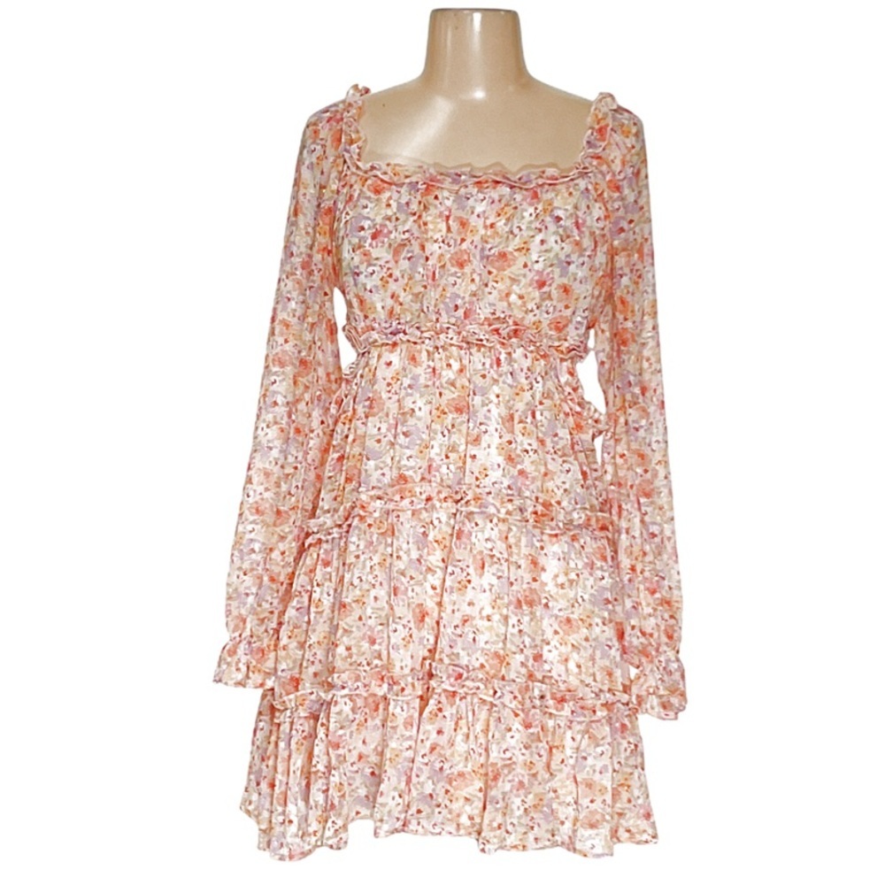 Jessica Simpson Floral Long Sleeve Dress side cuts on hips